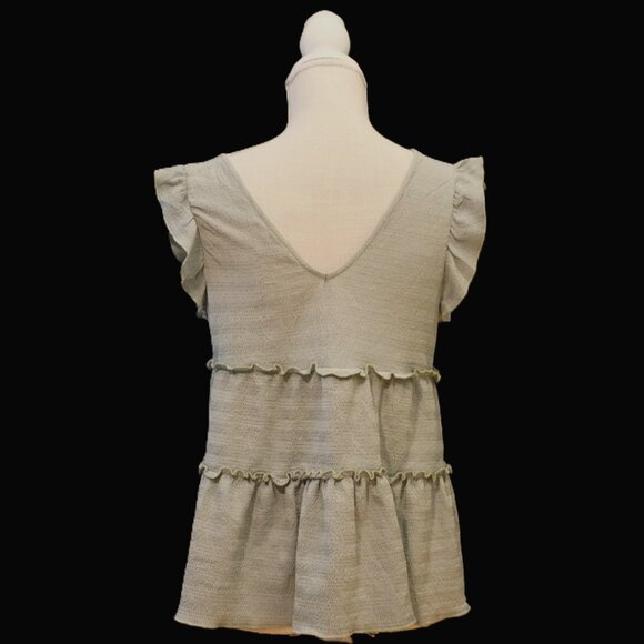 Atelier by Kirious Sage Green V Neck Tiered Babydoll Top Women’s Medium - Picture 4 of 7